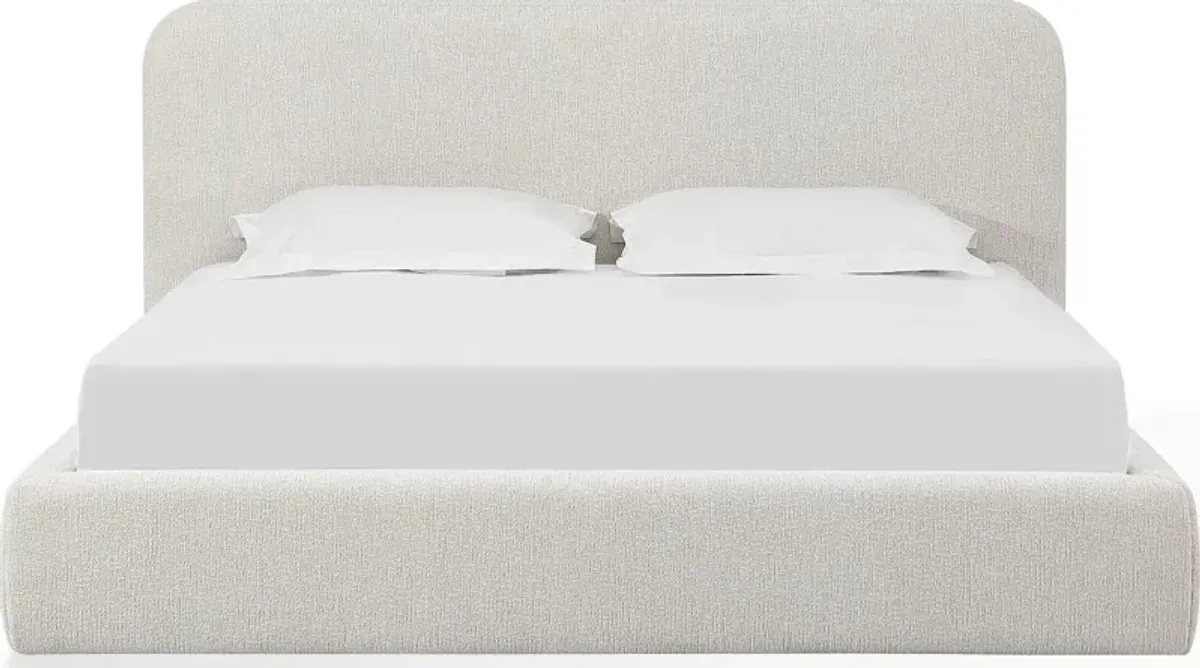 Elora Queen-Size Upholstered Platform Bed in Whitewashed Chenille