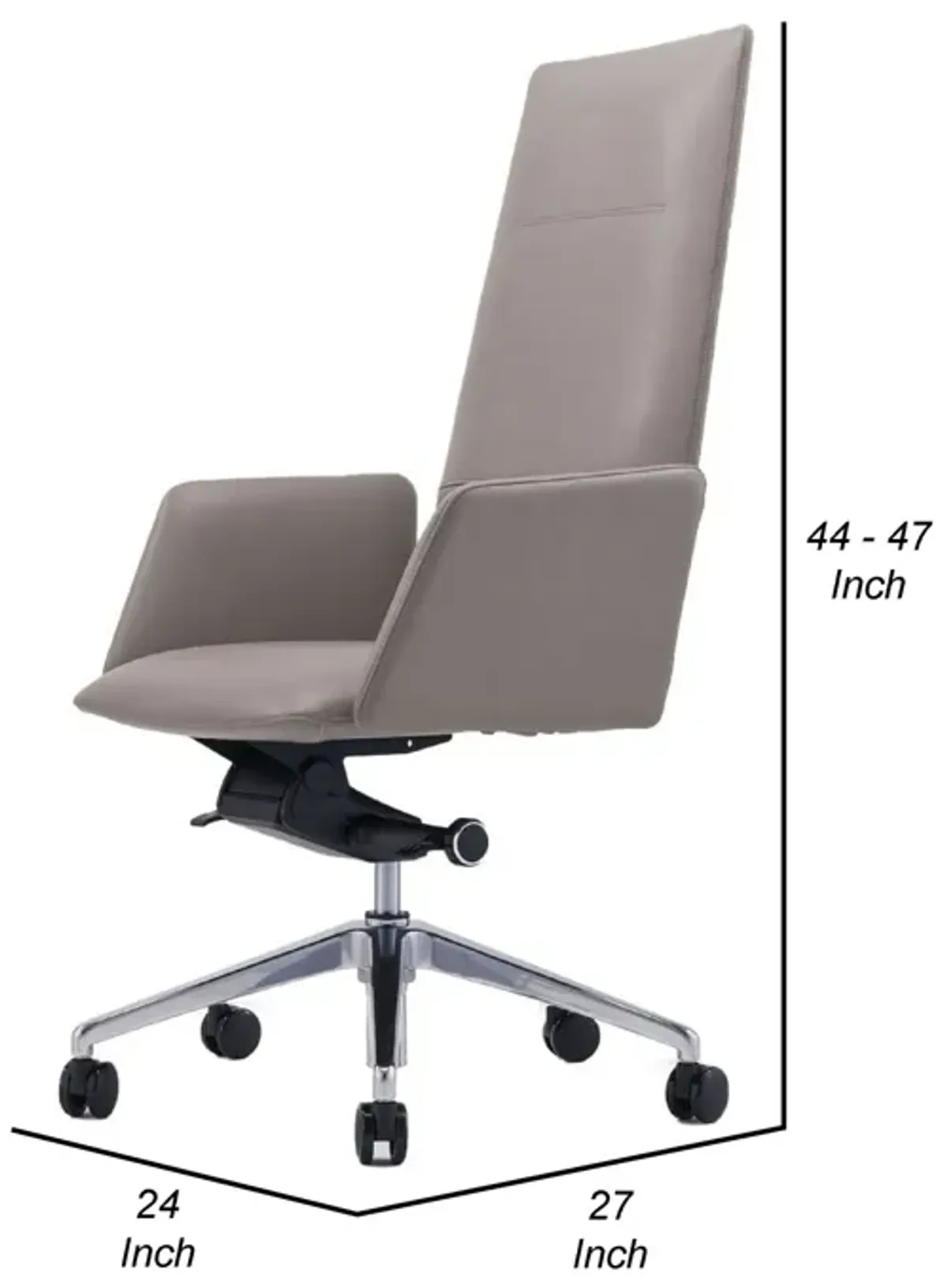 Cid 24 Inch Modern Office Chair, Knee Tilt, Sleek Tall Back, Gray-Benzara