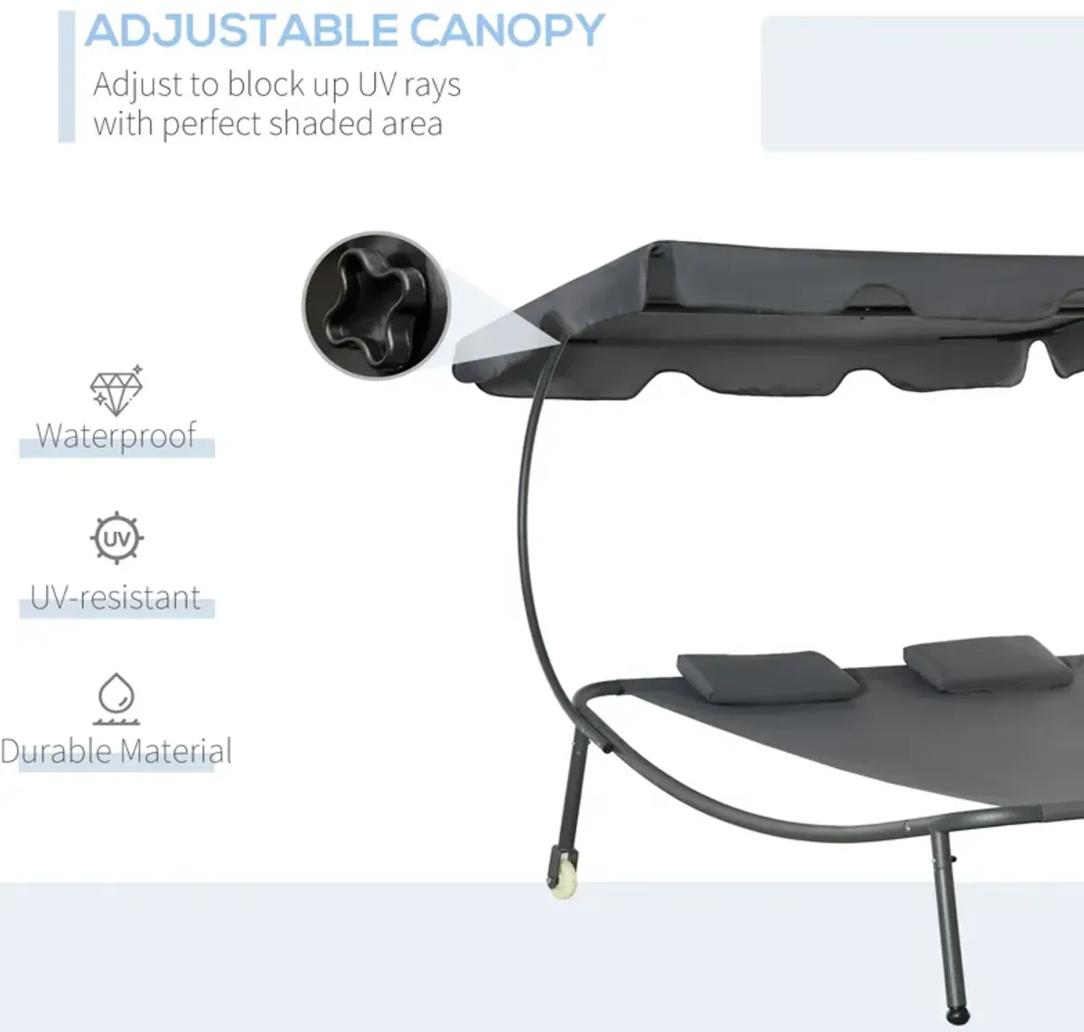 Adjustable Sun Bed: Wheeled Chaise Lounge with Canopy