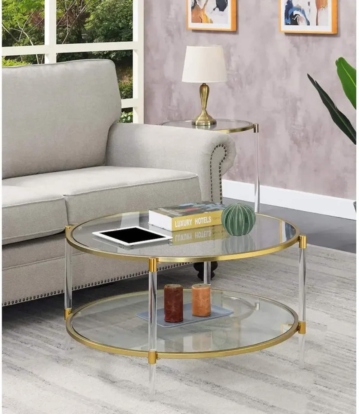 Convenience Concepts Royal Crest Acrylic Glass Coffee Table, Clear/Gold