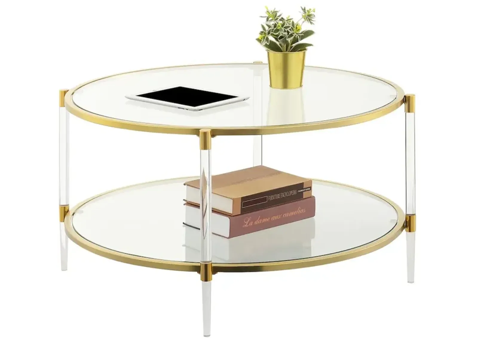 Convenience Concepts Royal Crest Acrylic Glass Coffee Table, Clear/Gold