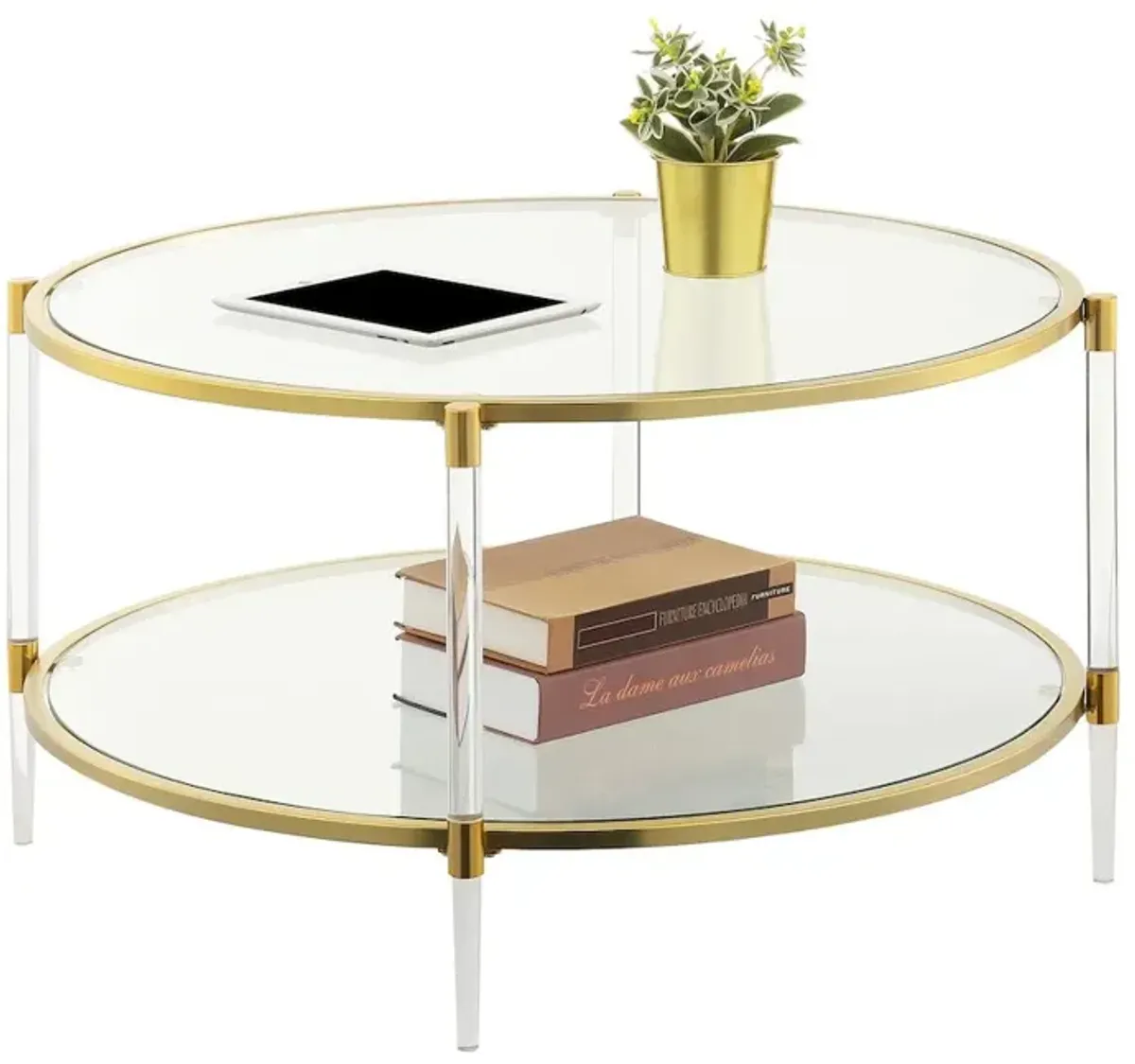 Convenience Concepts Royal Crest Acrylic Glass Coffee Table, Clear/Gold