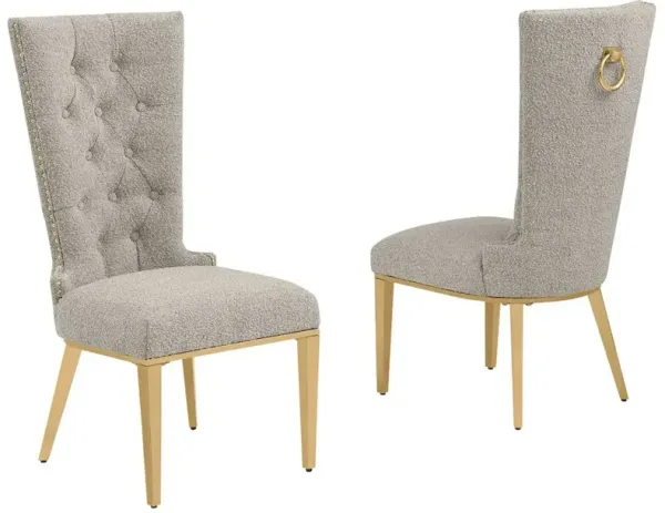 Best Quality Furniture Gray Boucle Fabric With Gold Chrome Base Glam Dining Chairs (Set Of 2)