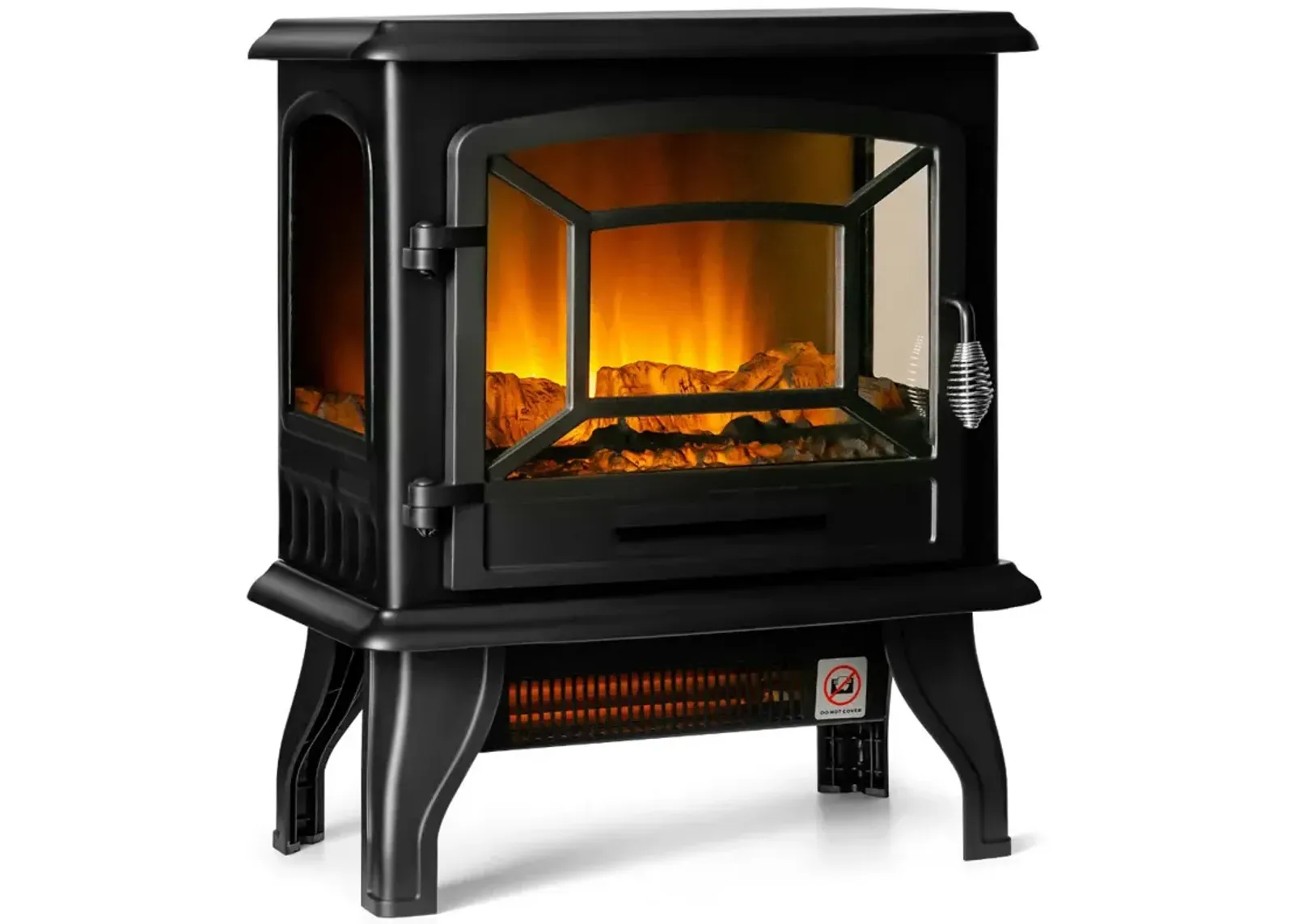 Freestanding Fireplace Heater with Realistic Dancing Flame Effect-Black