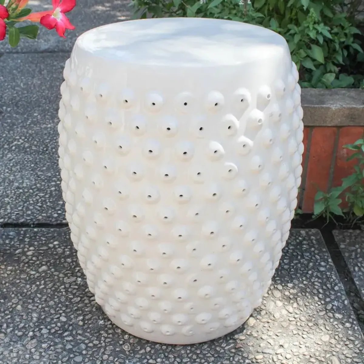 Perforated Antique White Drum Ceramic Garden Stool