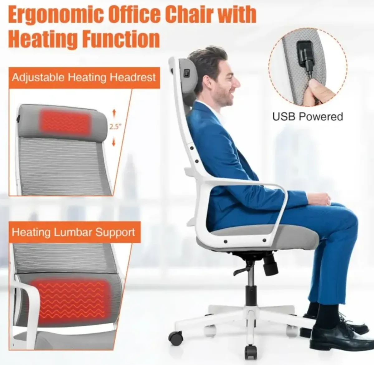 Hivvago Adjustable Mesh Office Chair with Heating Support Headrest