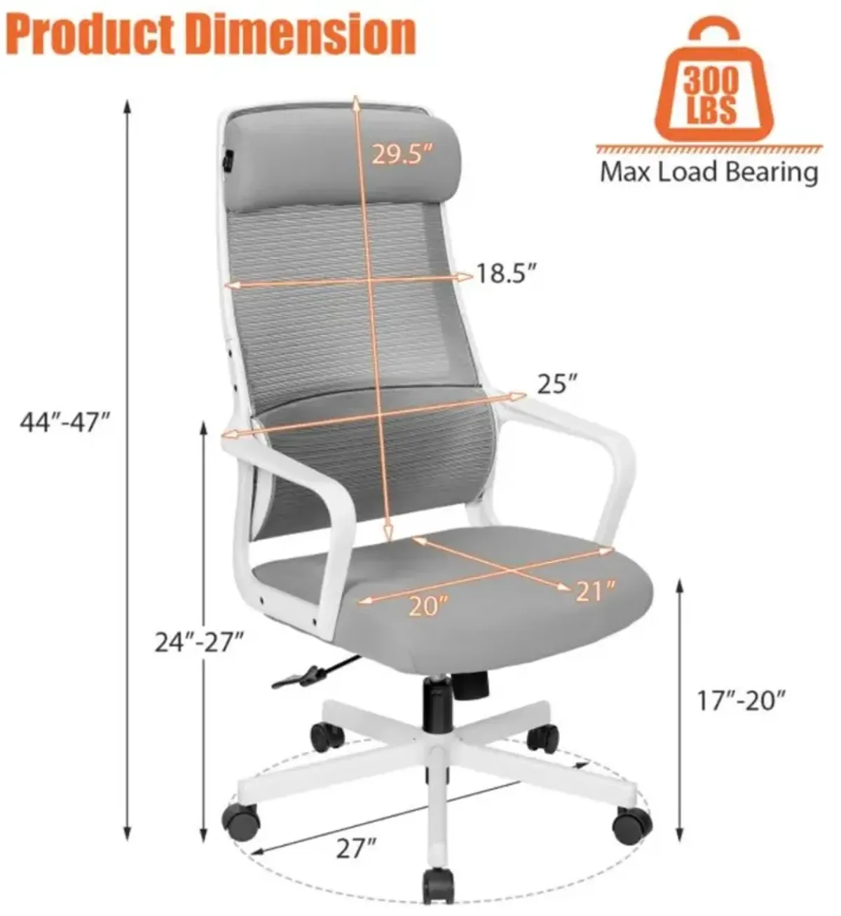 Hivvago Adjustable Mesh Office Chair with Heating Support Headrest