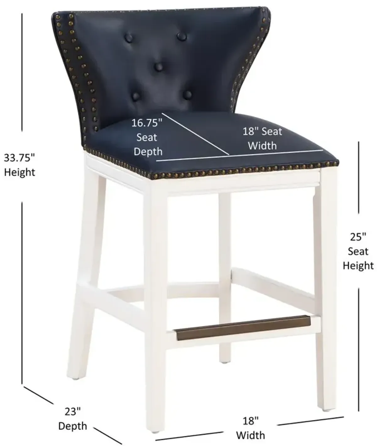 Comfort Pointe Marco Midnight Blue Faux Leather and White Wood Counter Stool