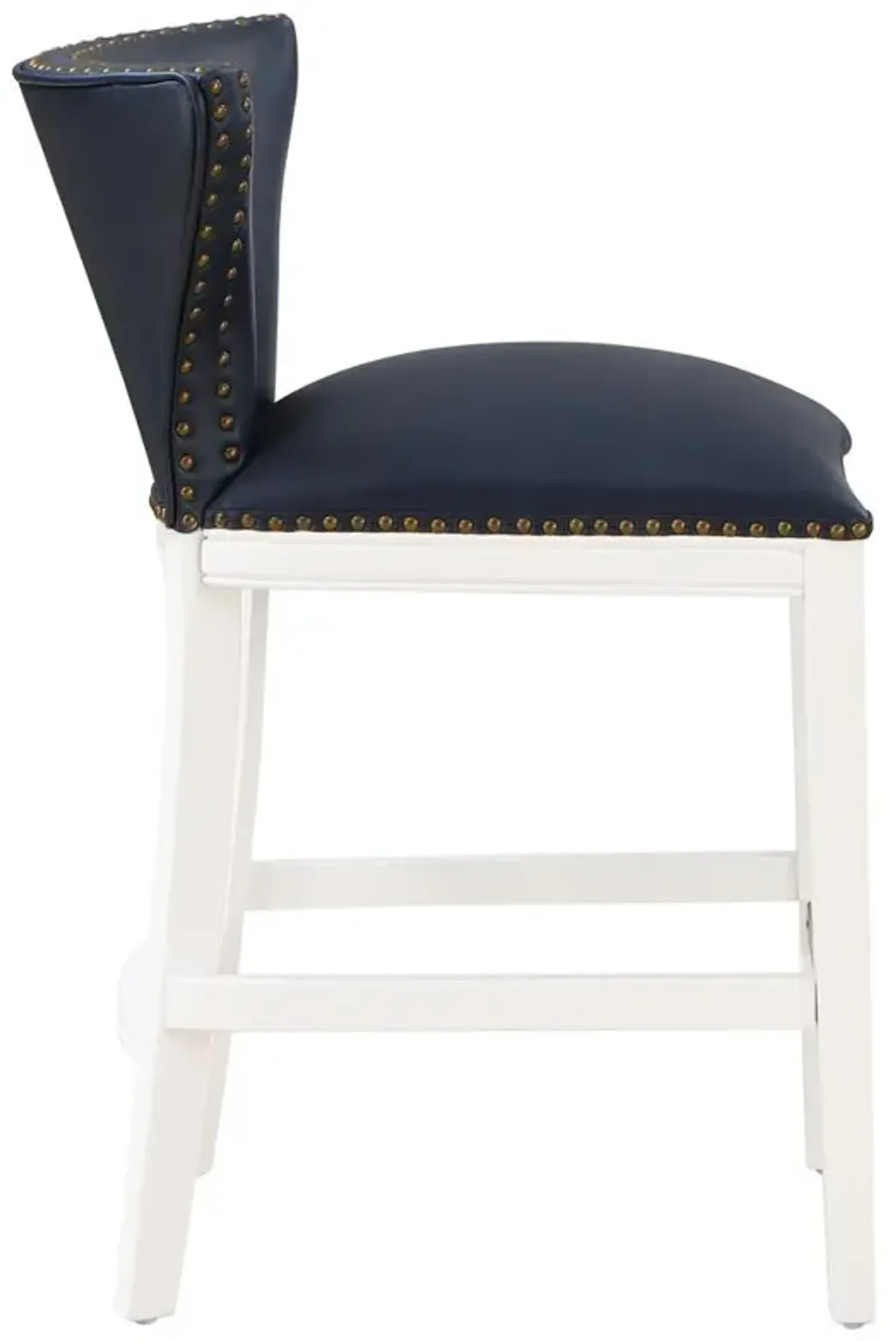 Comfort Pointe Marco Midnight Blue Faux Leather and White Wood Counter Stool