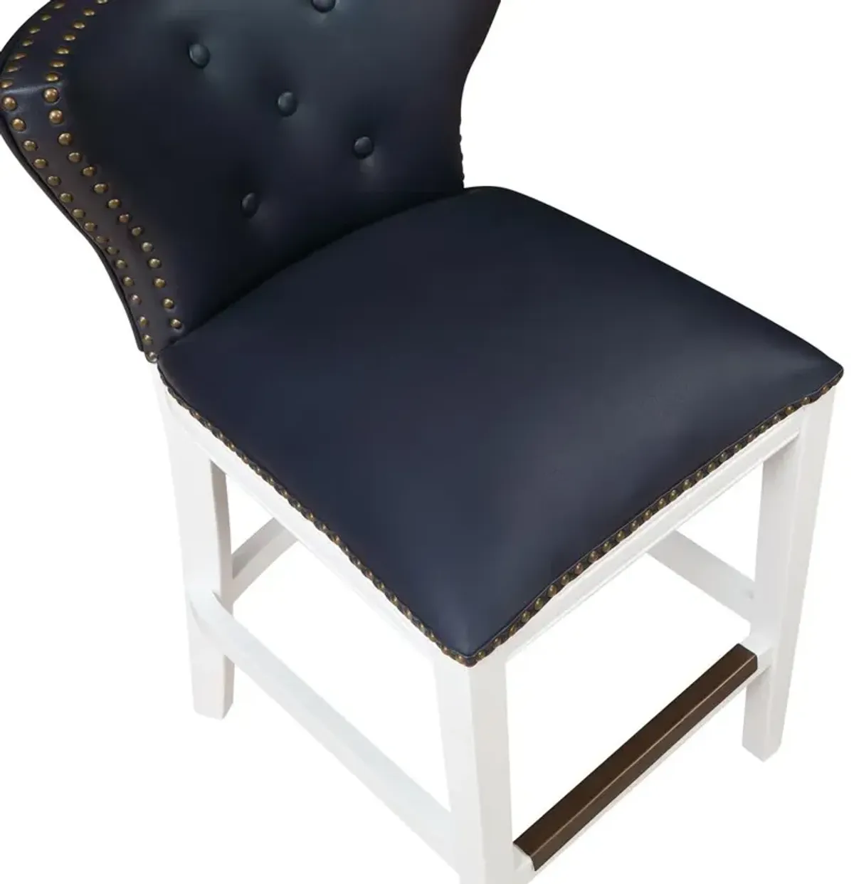 Comfort Pointe Marco Midnight Blue Faux Leather and White Wood Counter Stool