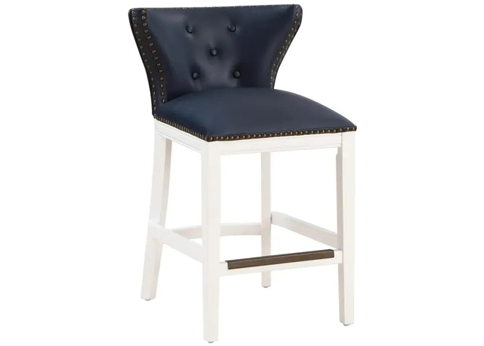 Comfort Pointe Marco Midnight Blue Faux Leather and White Wood Counter Stool