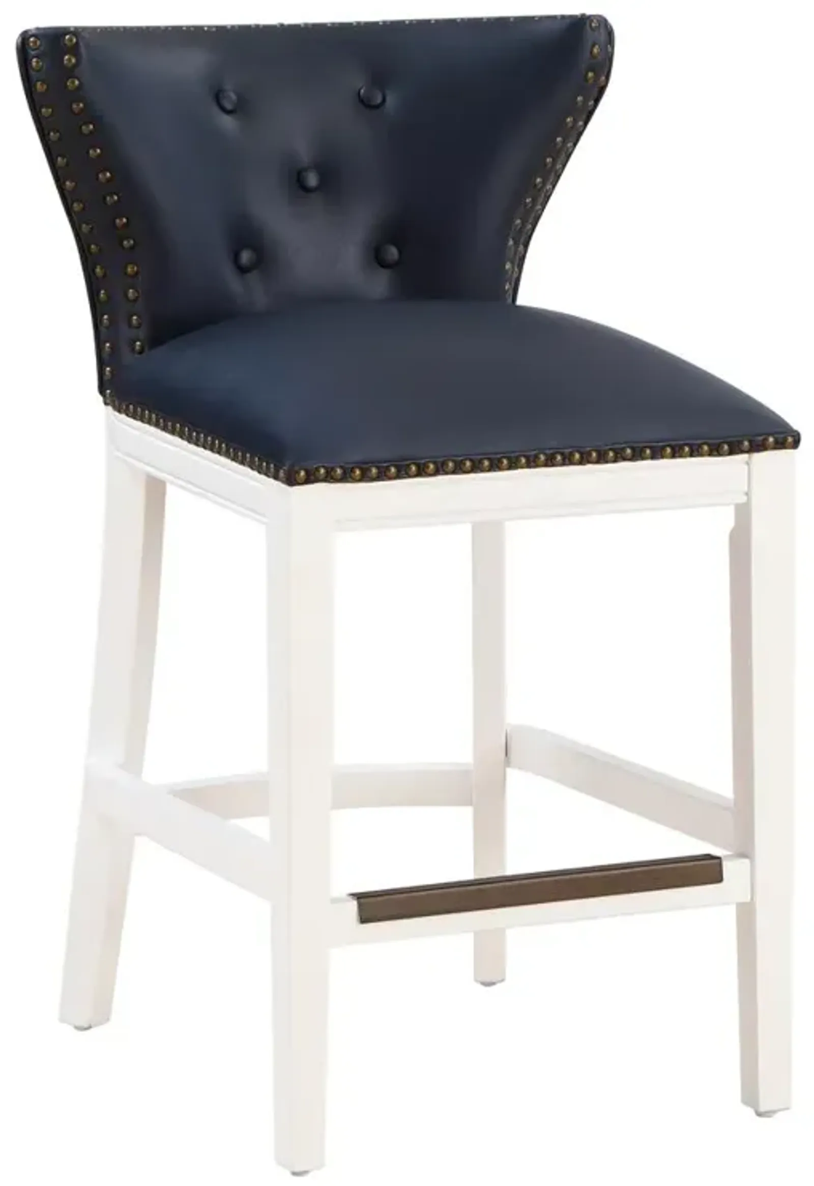 Comfort Pointe Marco Midnight Blue Faux Leather and White Wood Counter Stool