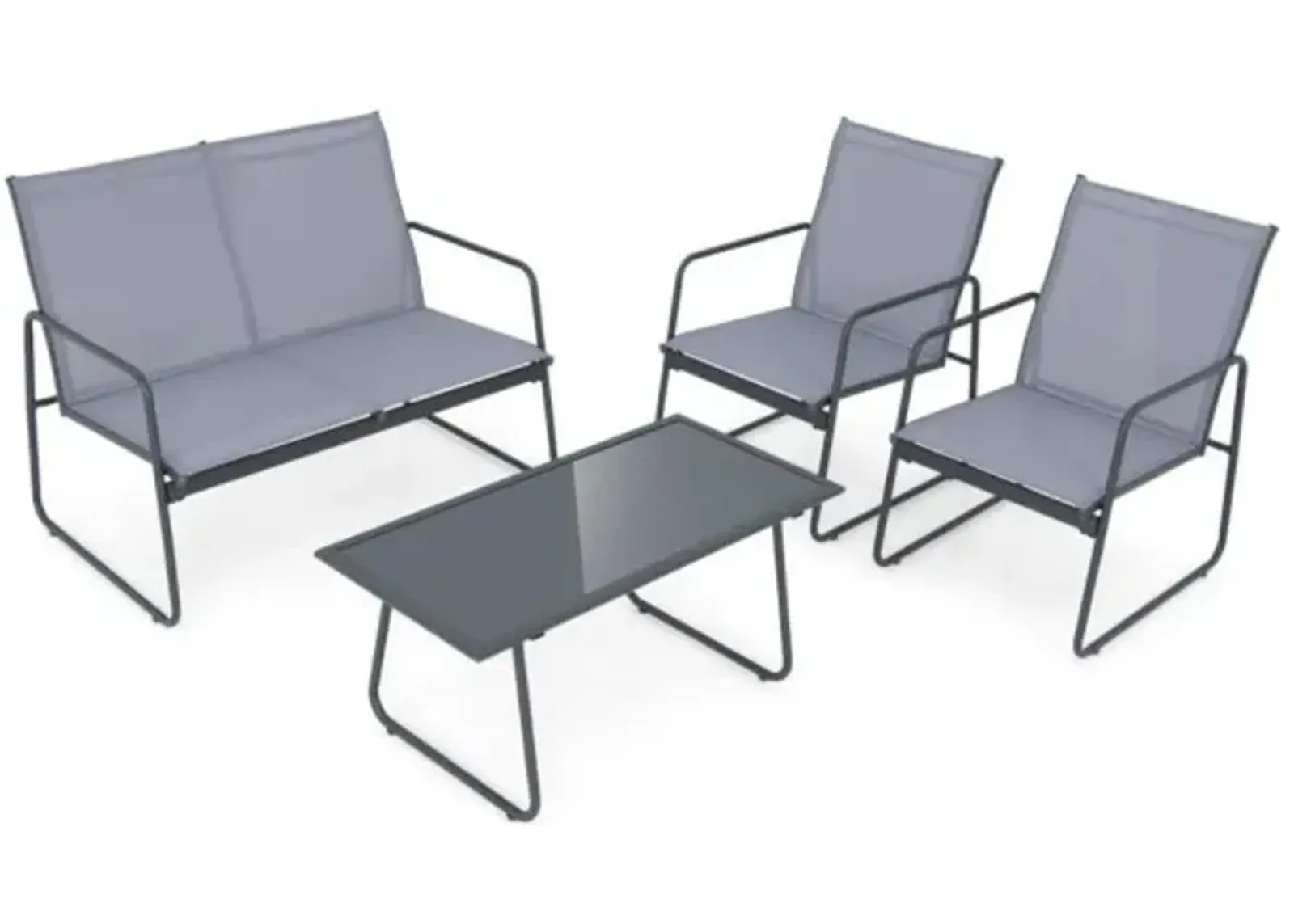 Hivvago 4 Pieces of Metal Patio Furniture Chat Set with Tempered Glass Coffee Table