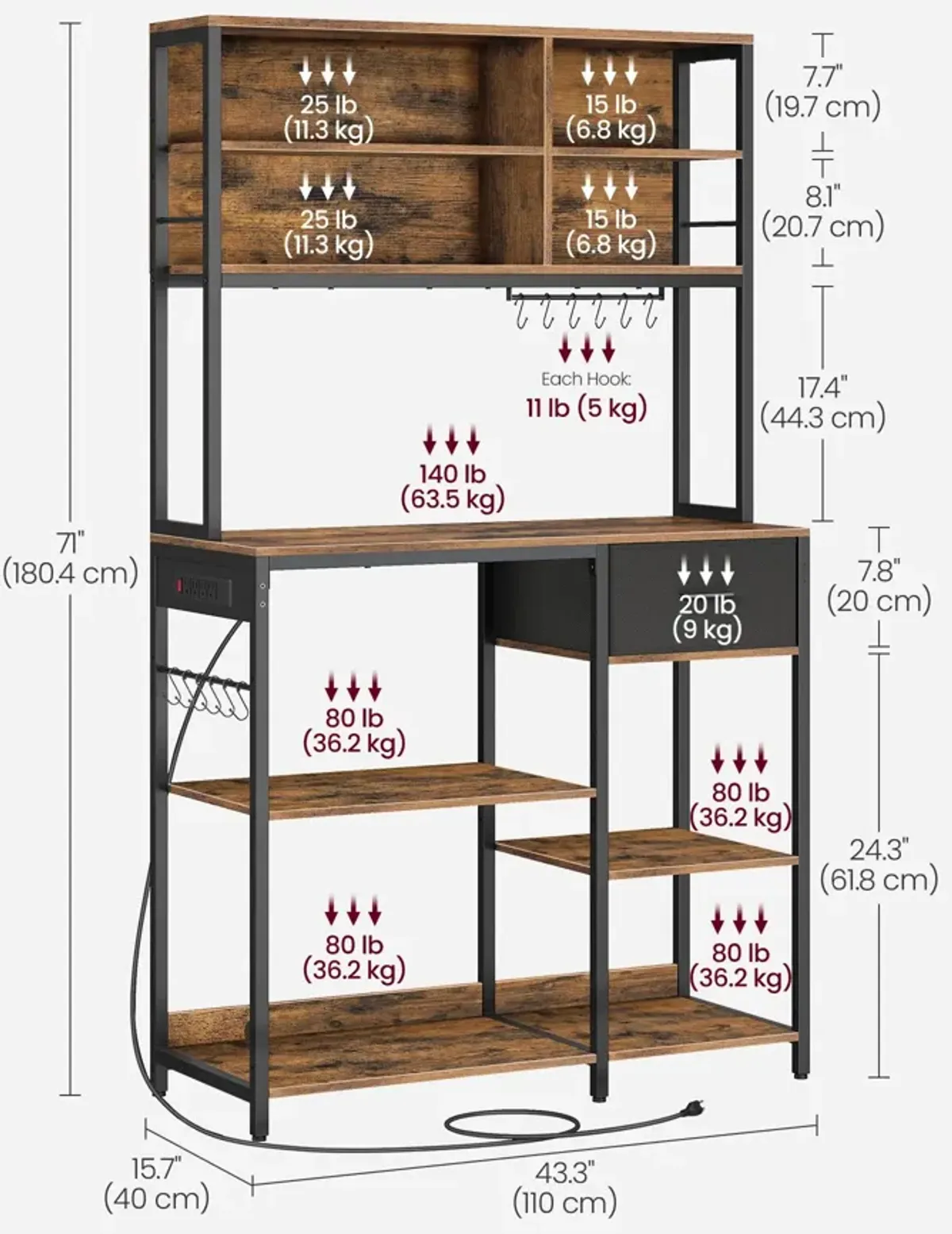 Bakers Rack with 12 Hooks: Versatile Storage and Display for Kitchen and Home