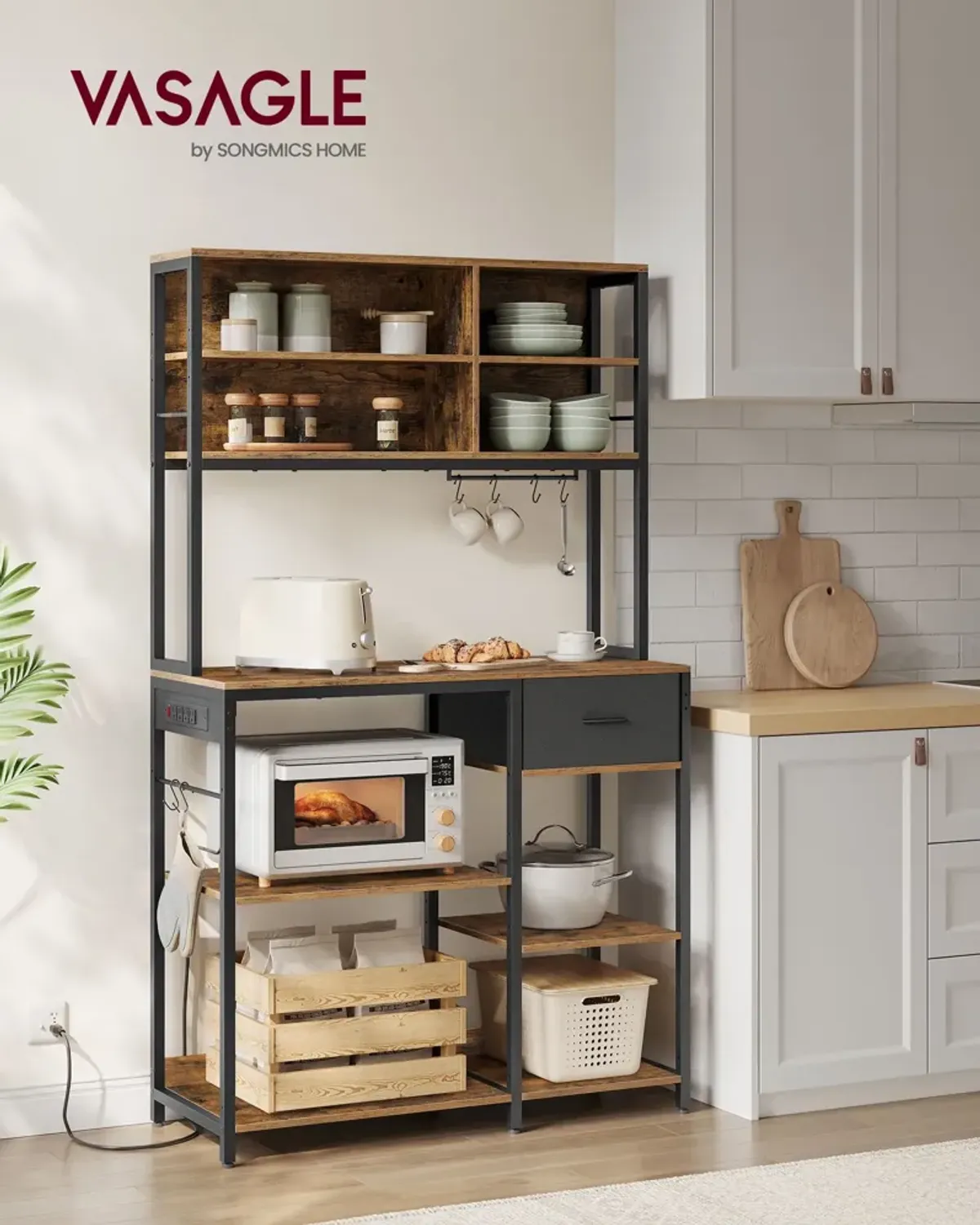 Bakers Rack with 12 Hooks: Versatile Storage and Display for Kitchen and Home