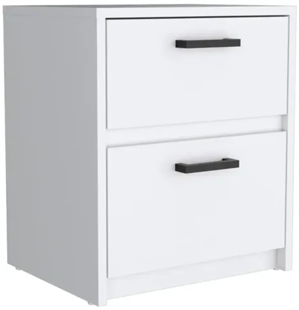 Bedroom Nightstand with Two Drawers – Stylish Faux Wood Bedside Table