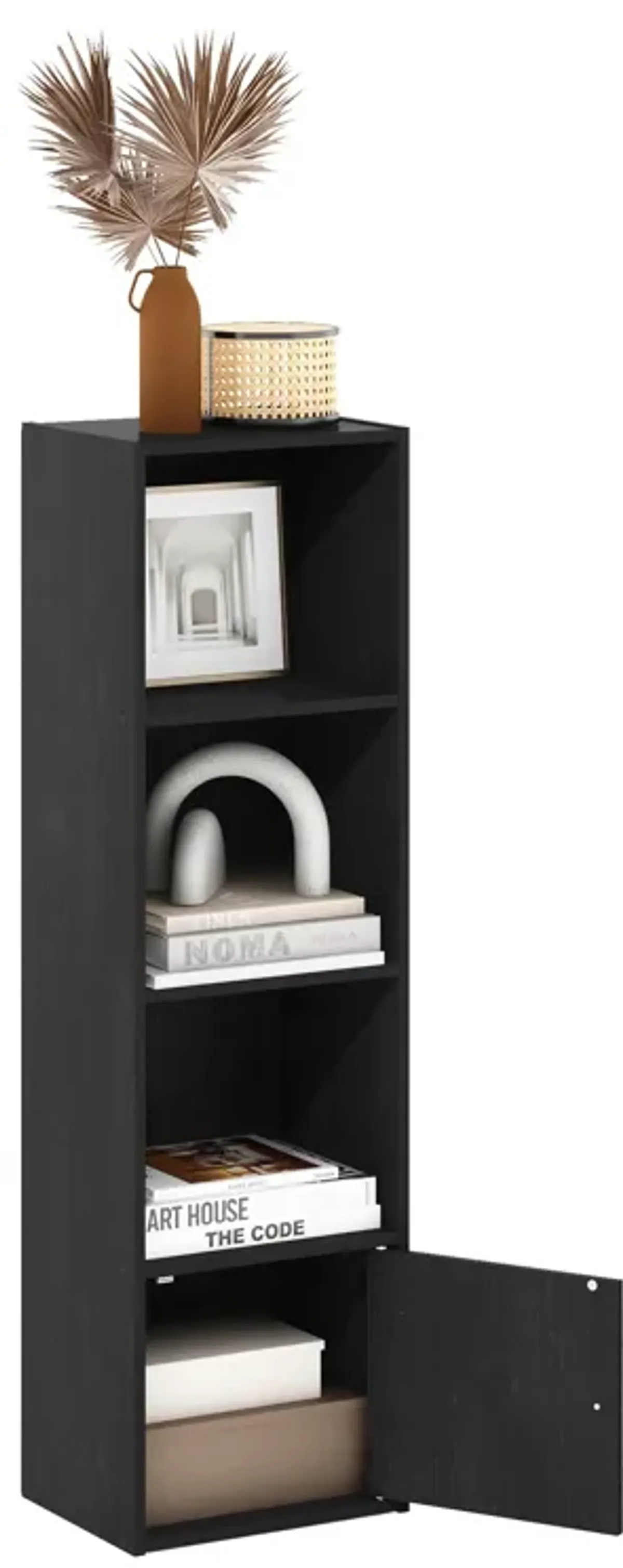 Furinno Luder Shelf Bookcase with 1 Door Storage Cabinet, Blackwood