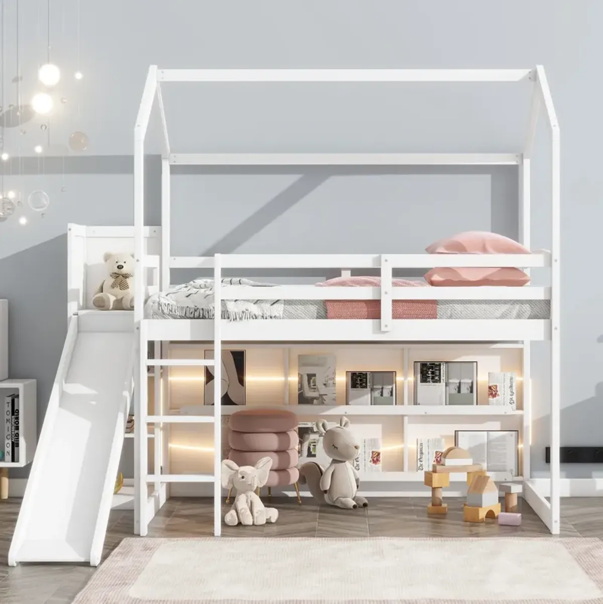 Merax Wood House Loft bed with Slide