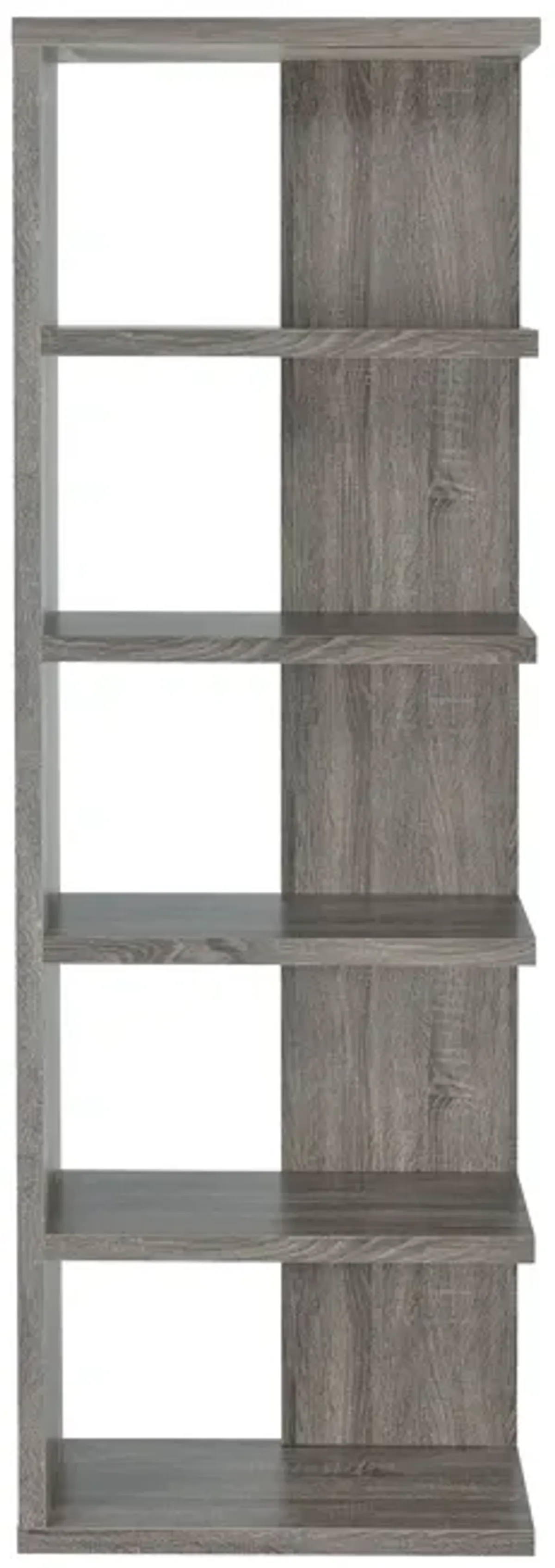 Spacious Semi Backless Wooden Bookcase, Gray-Benzara