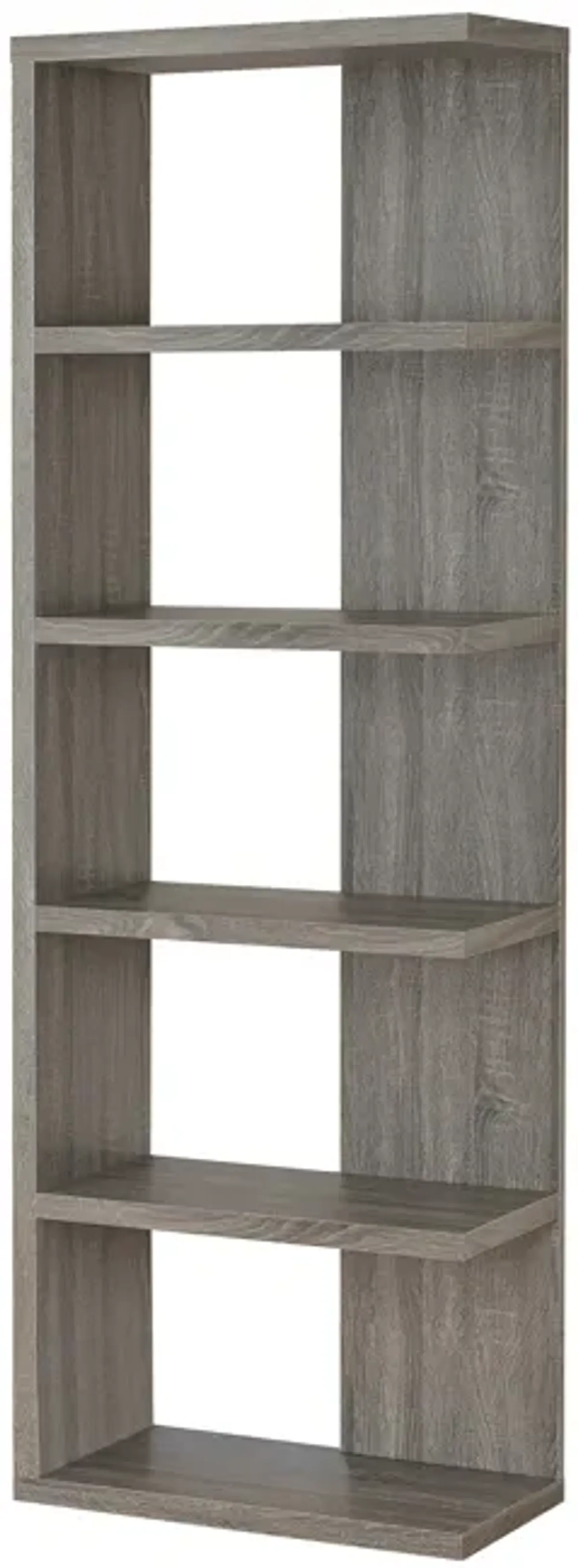 Spacious Semi Backless Wooden Bookcase, Gray-Benzara