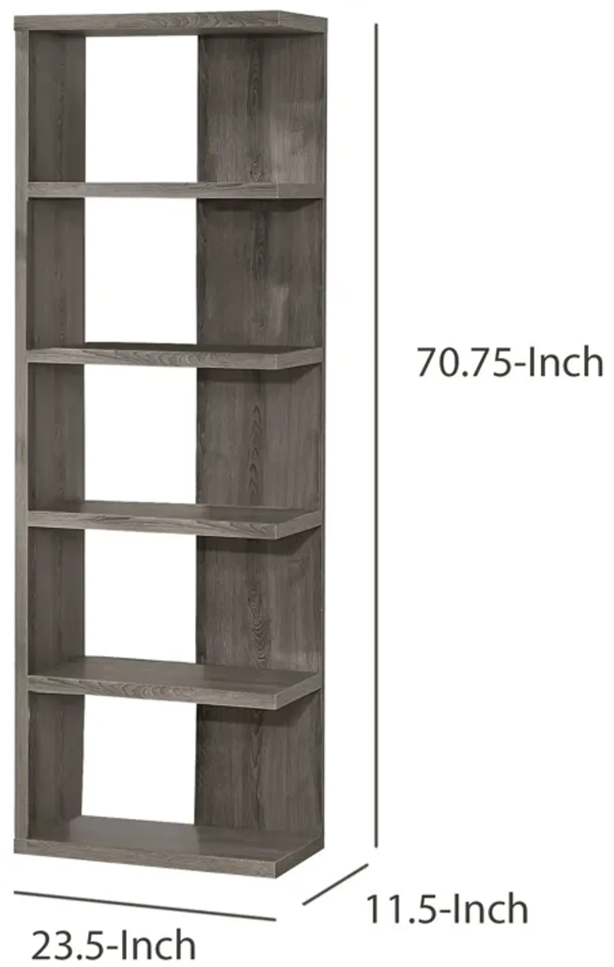 Spacious Semi Backless Wooden Bookcase, Gray-Benzara