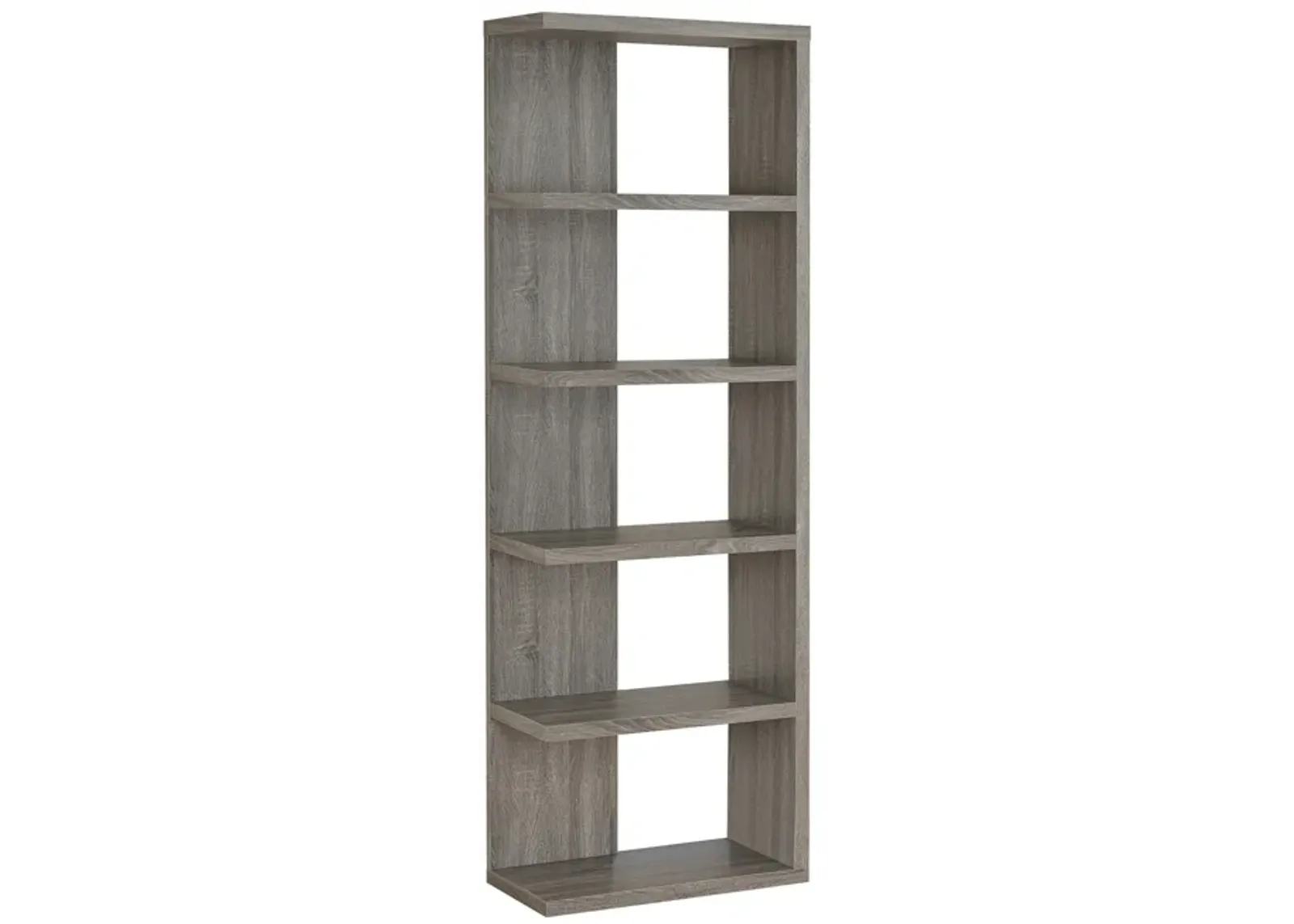 Spacious Semi Backless Wooden Bookcase, Gray-Benzara