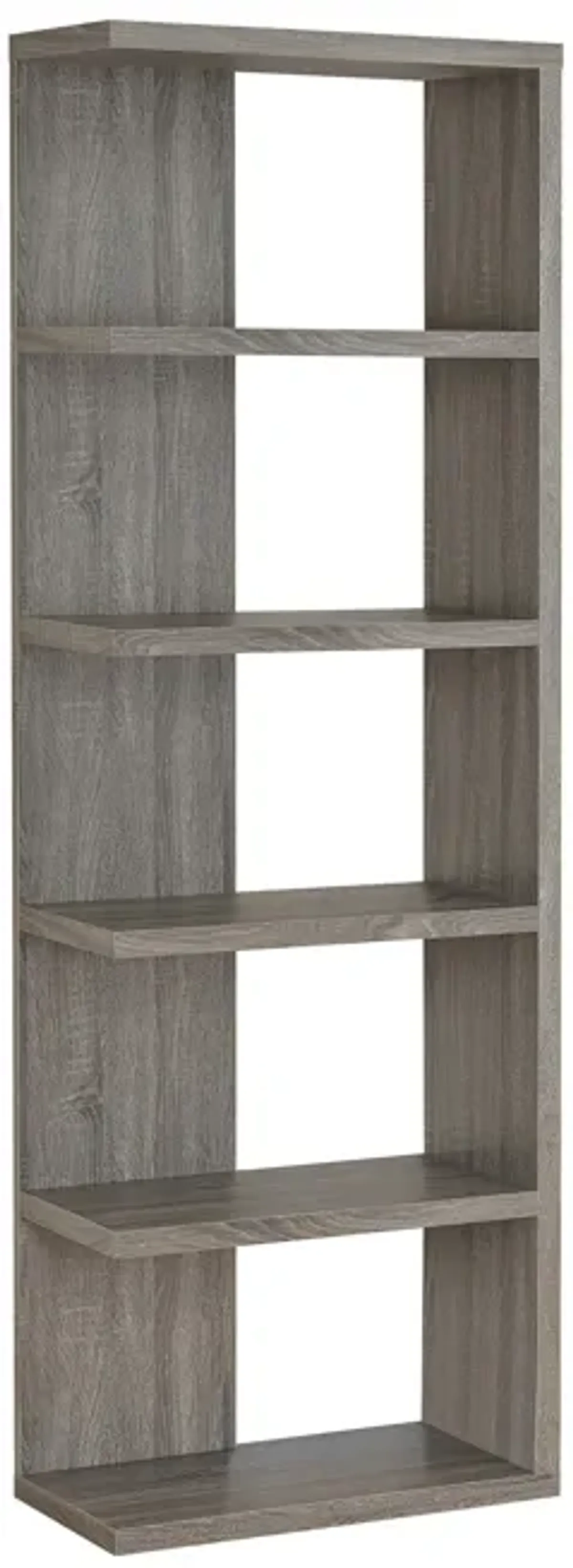 Spacious Semi Backless Wooden Bookcase, Gray-Benzara