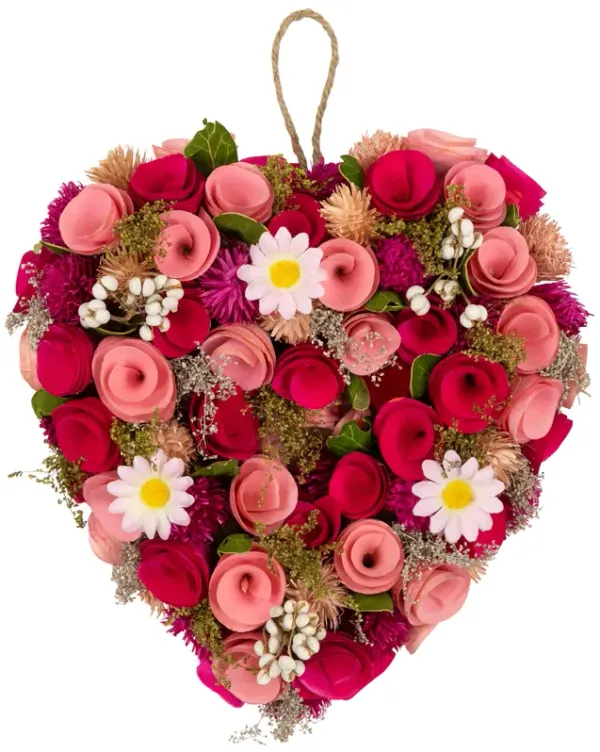 Mixed Floral and Berries Artificial Valentine's Day Heart Wreath - 10.25"