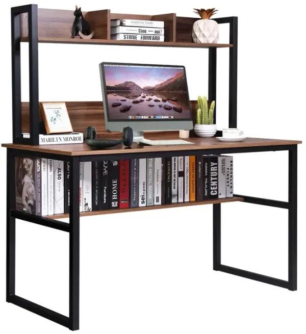 Costway Computer Desk with Hutch Bookshelf Storage Wrting Desk Home Office Study Table