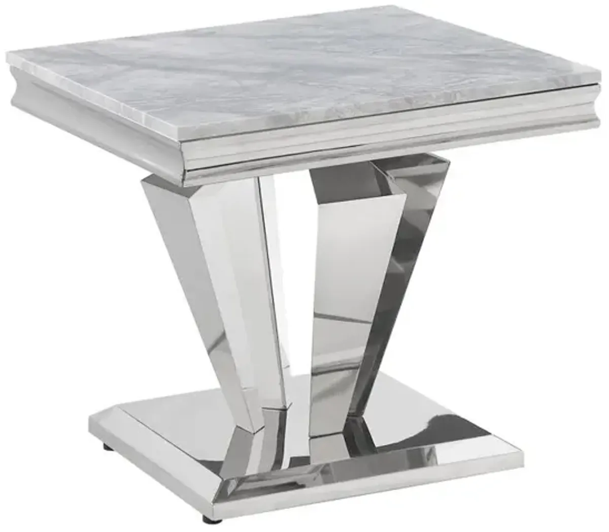 Best Master Furniture Ivane Stone Marble Laminate Silver End Table