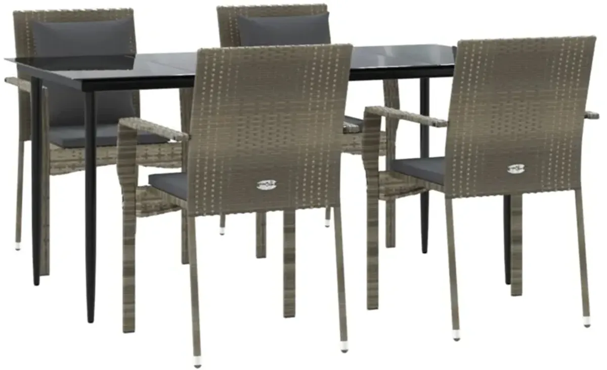 vidaXL 5 Piece Patio Dining Set with Cushions Black and Gray Poly Rattan