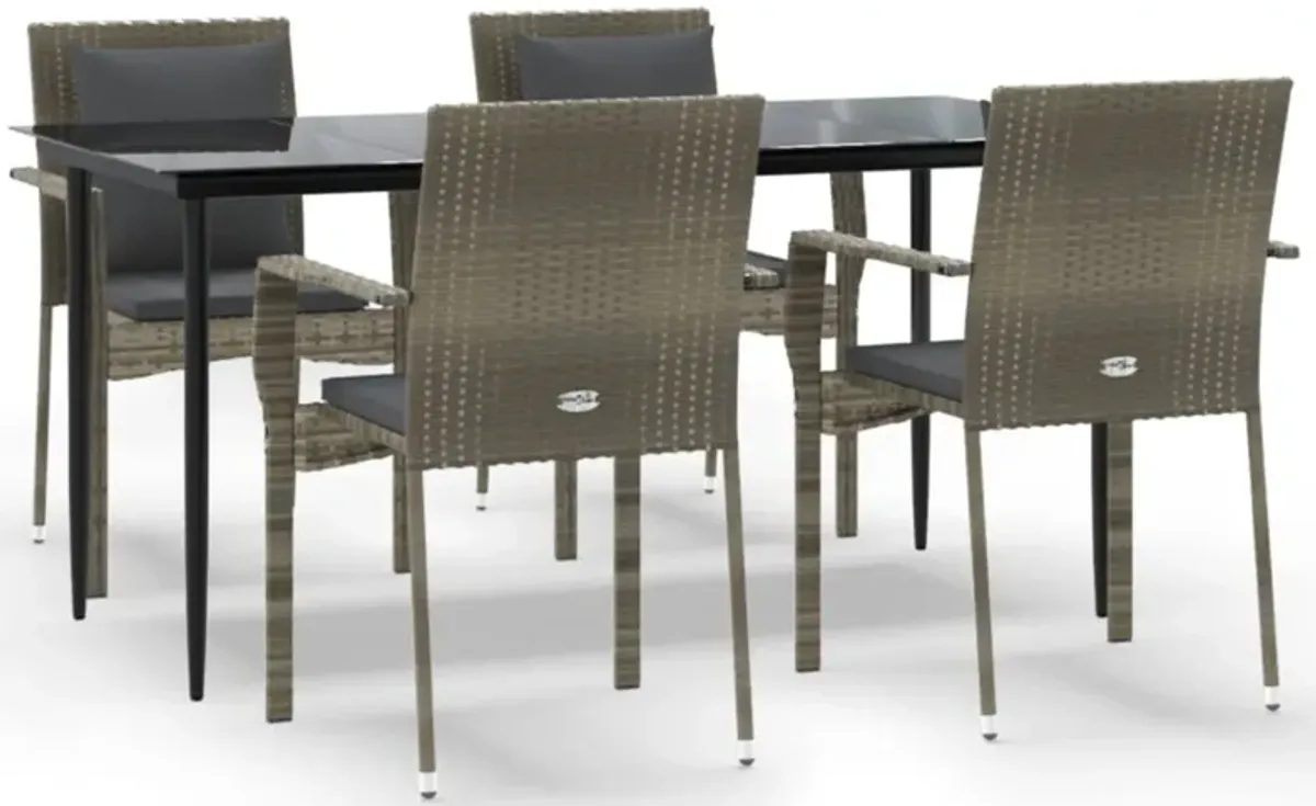 vidaXL 5 Piece Patio Dining Set with Cushions Black and Gray Poly Rattan