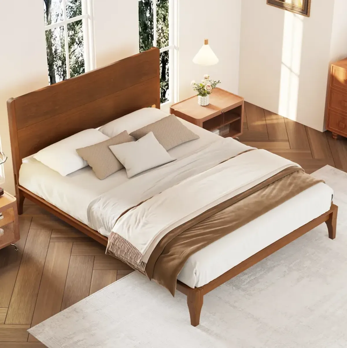 Merax Modern Bamboo Platform Bed with Headboard