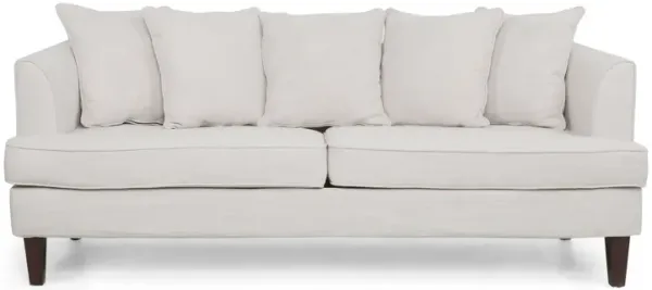 Zuko, 3 Seater Sofa, Beige Fabric, 5 Accent Pillows, Wood Legs - Benzara