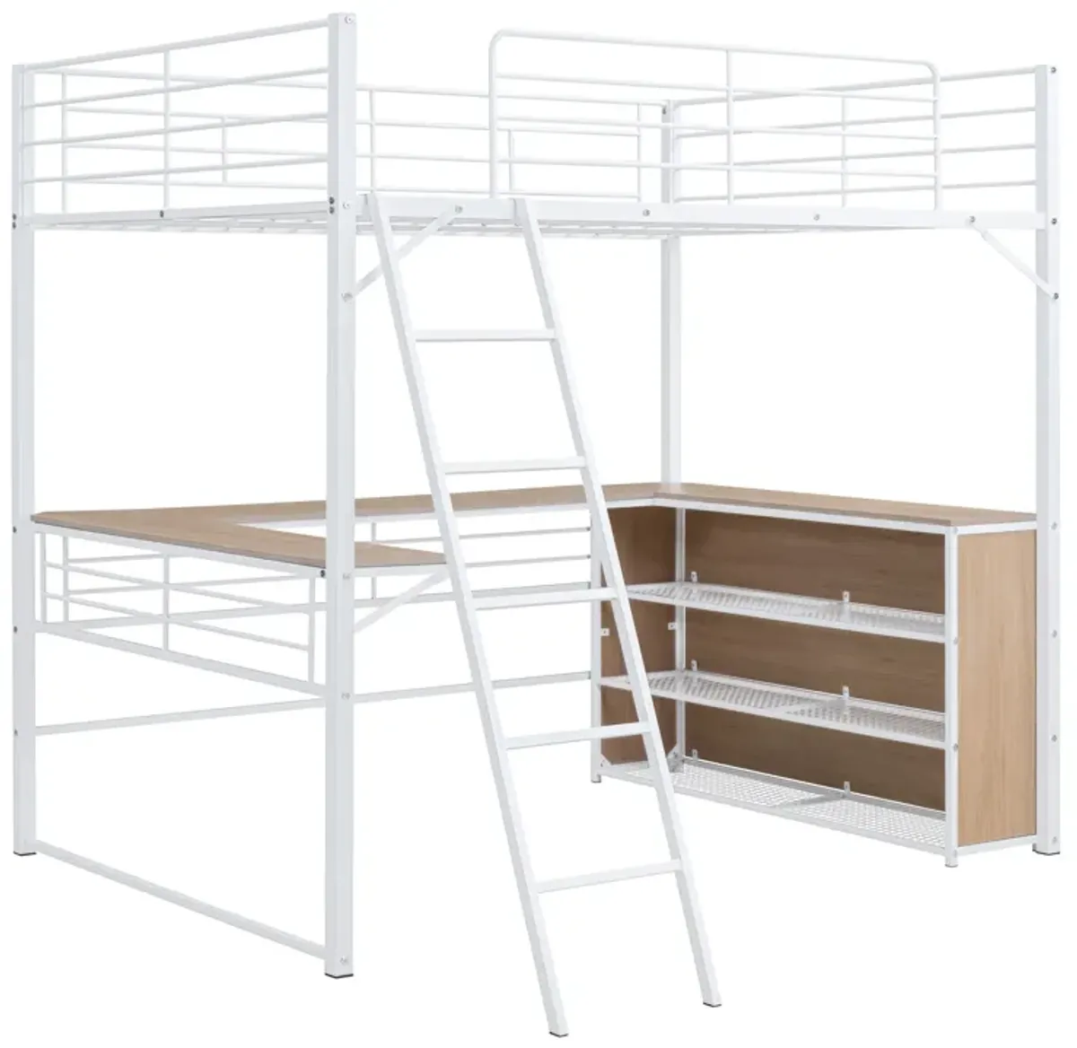 Merax Metal Loft Bed with L-shaped Desk