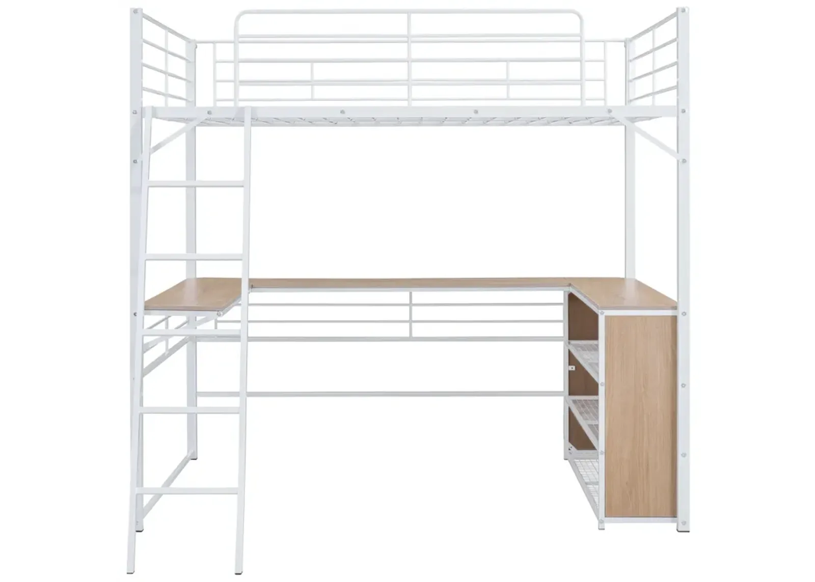 Merax Metal Loft Bed with L-shaped Desk