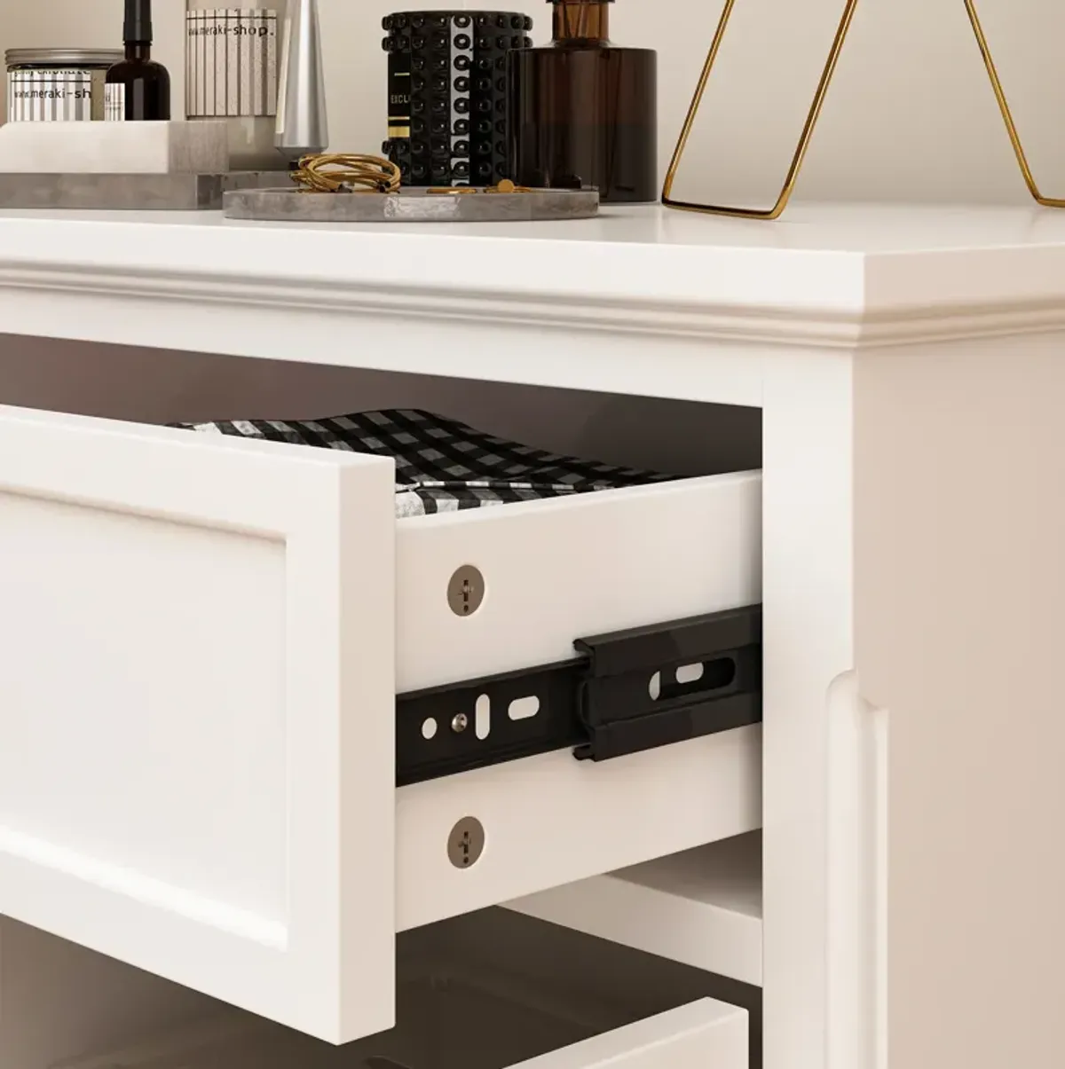 White Wooden Sideboard with 2 Large Drawers, 3 Small Drawers and 2 Cabinets 59.1 in. W 33.5 in. H x 15.7 in. D