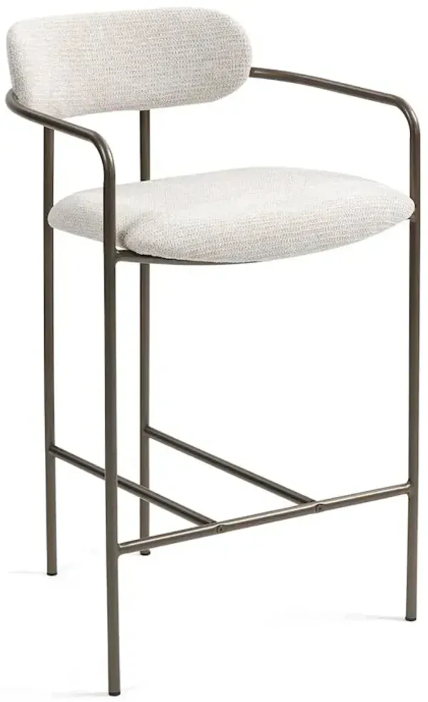 Glamour Home Set of 2 Beige Woven Upholstered Fabric Counter Stool Brown Iron Arms and Legs