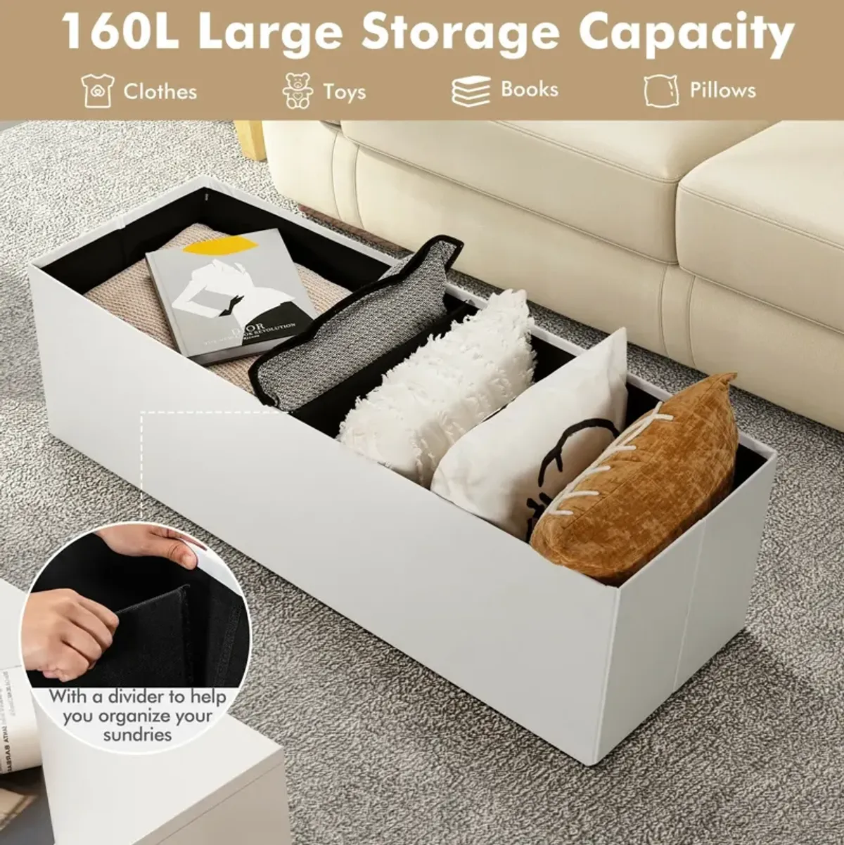 Large Folding Ottoman Storage Seat