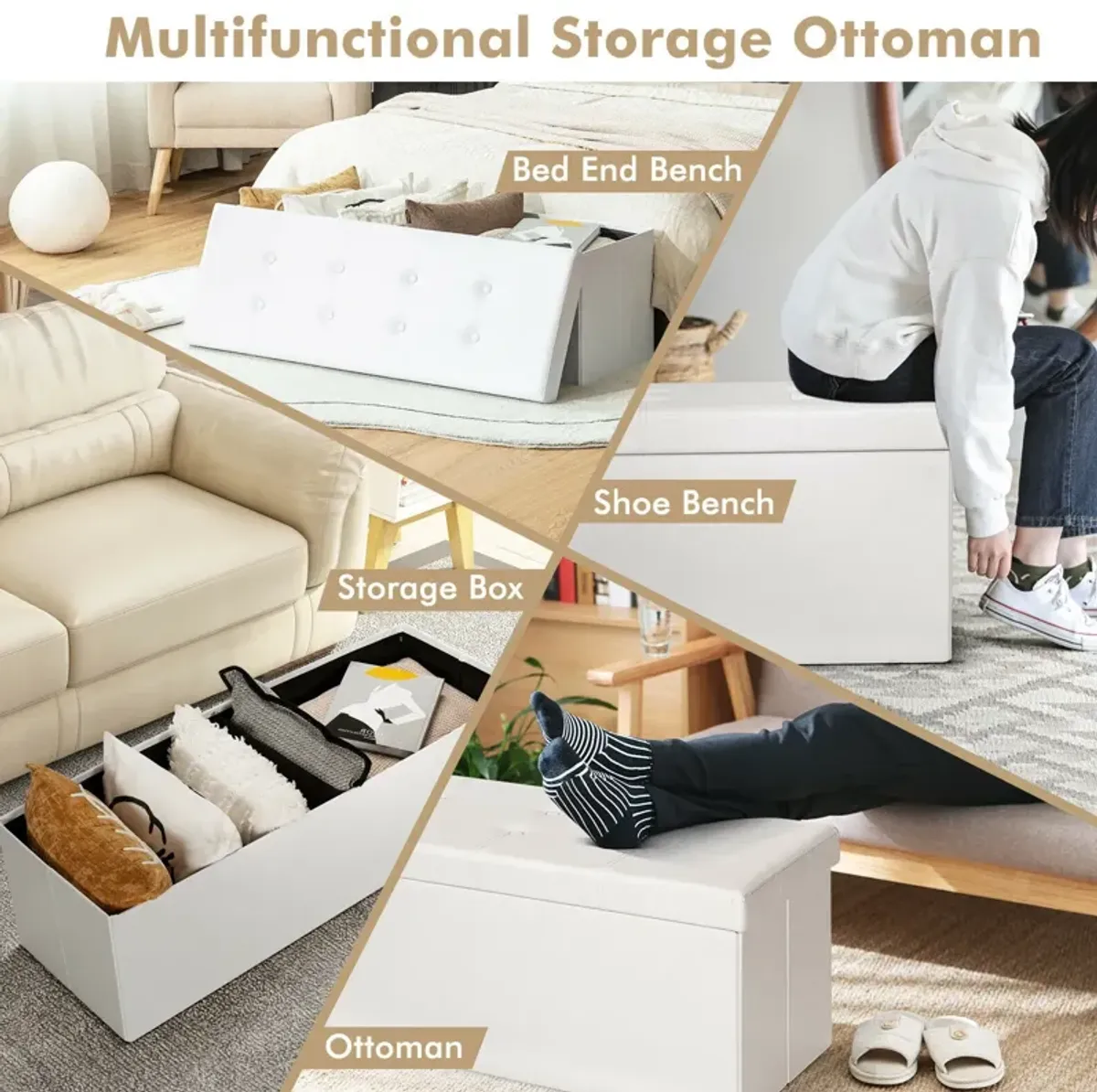 Large Folding Ottoman Storage Seat