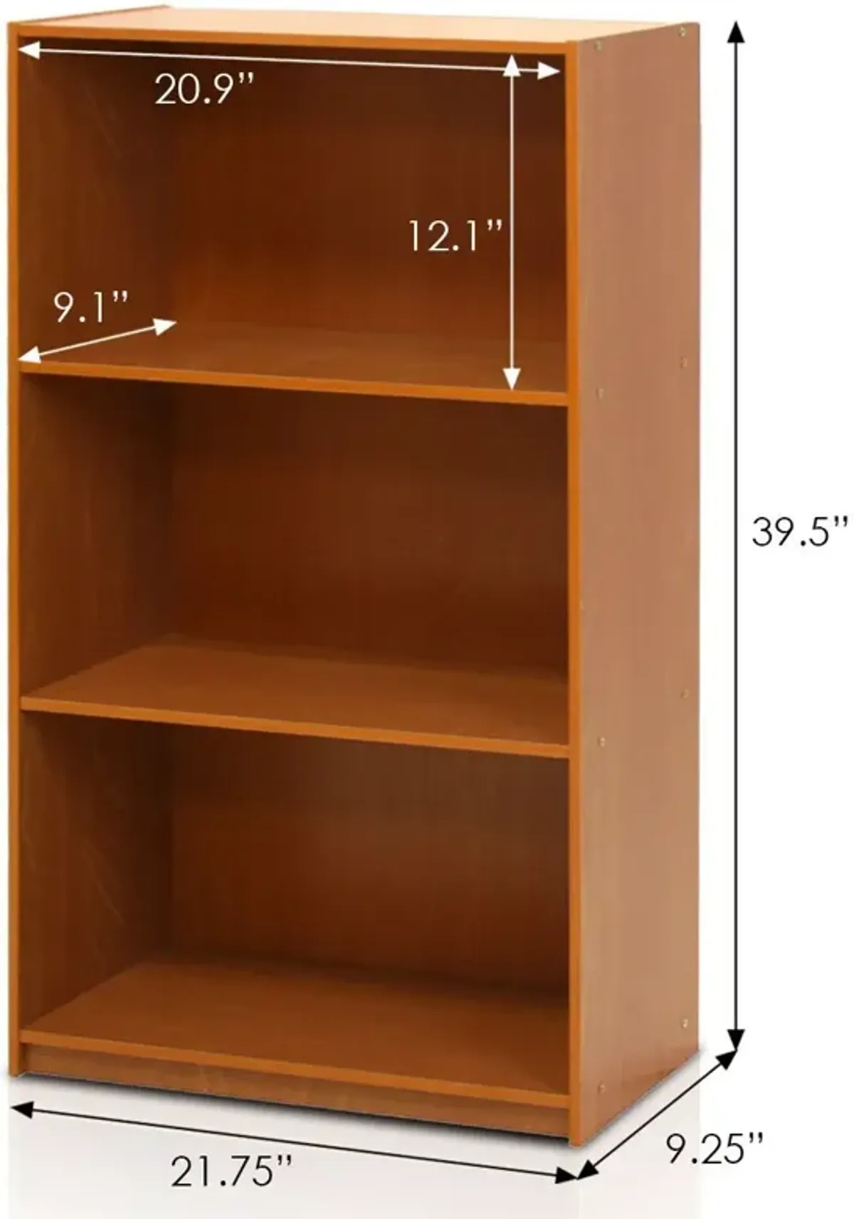 Modern 3 Shelf Bookcase in Light Cherry Wood Finish