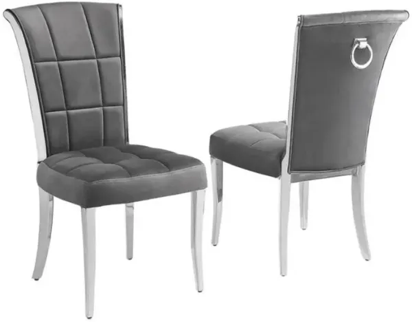 Dark grey velvet side chairs with silver base - Set of 2