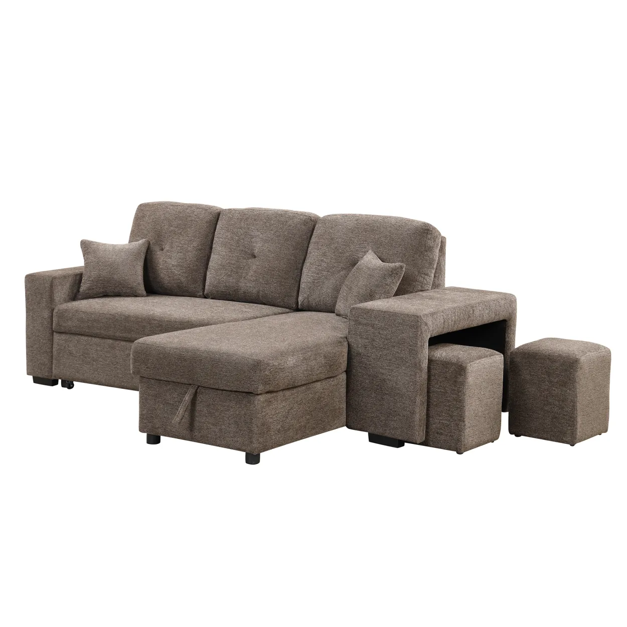 Knox Charcoal Sectional Sofa Bed with Storage Chaise