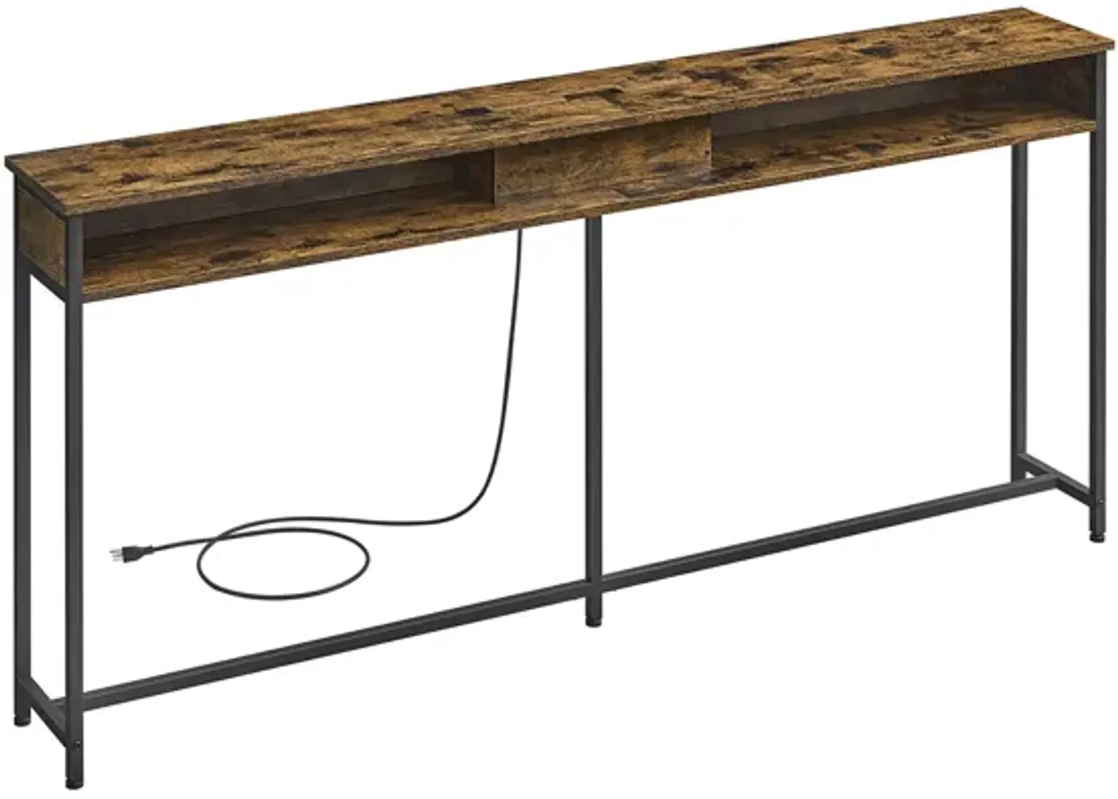 70 Inch Console Table with Outlet and Shelves