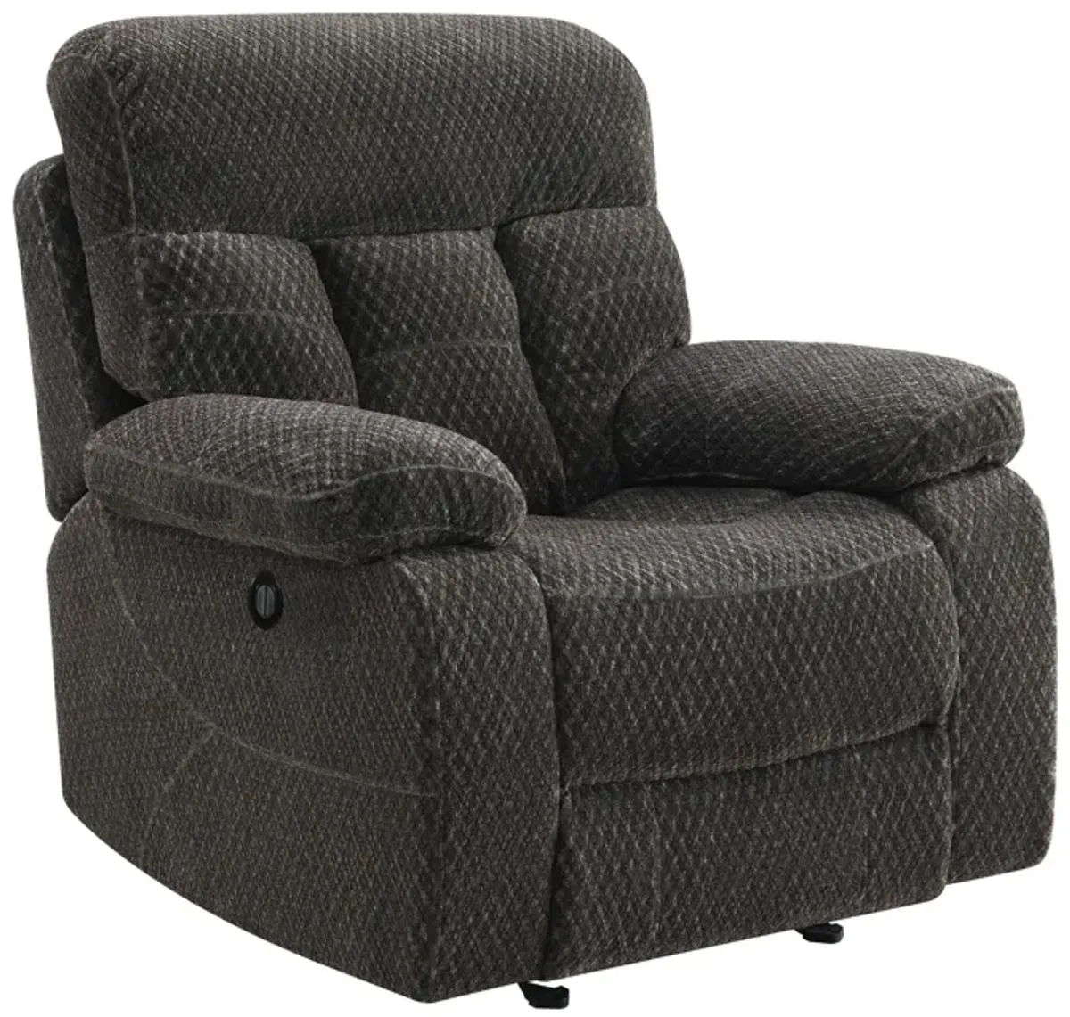 Charl 38 Inch Power Recliner Glider Chair, USB Charger, Dark Gray Polyester - Benzara