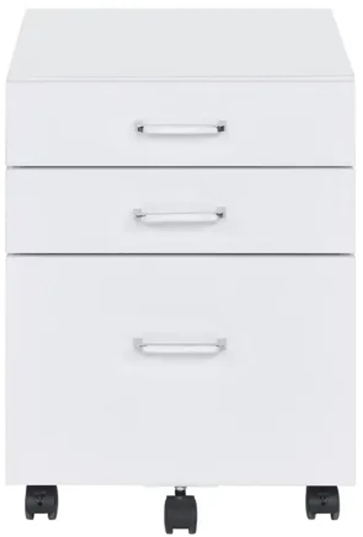 Cabinet with 3 Drawers and Wheels, White-Benzara