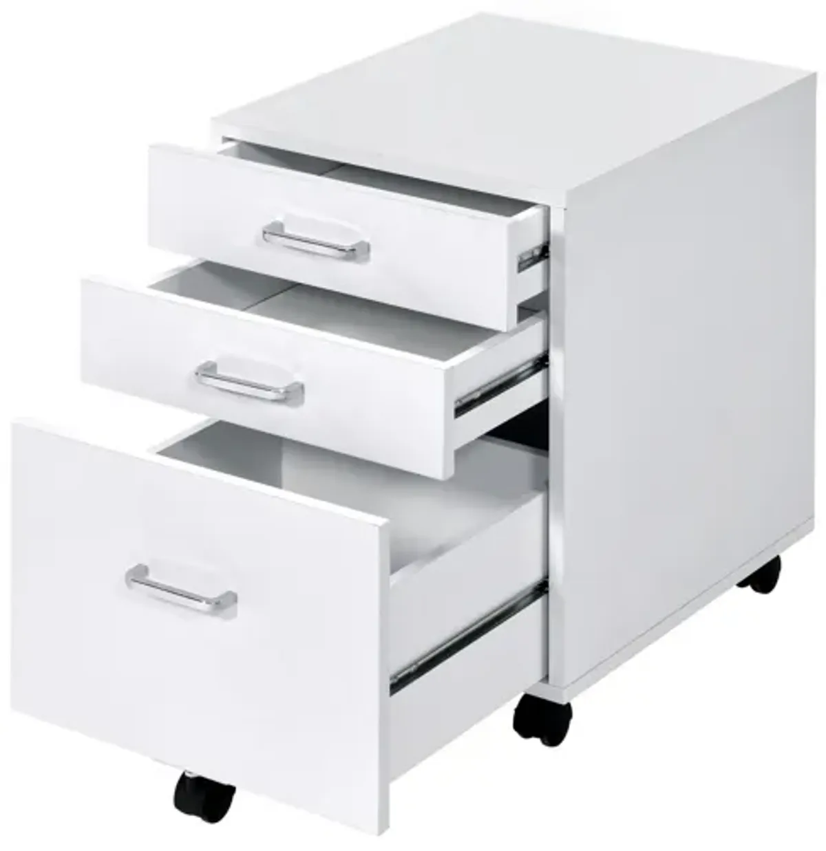 Cabinet with 3 Drawers and Wheels, White-Benzara