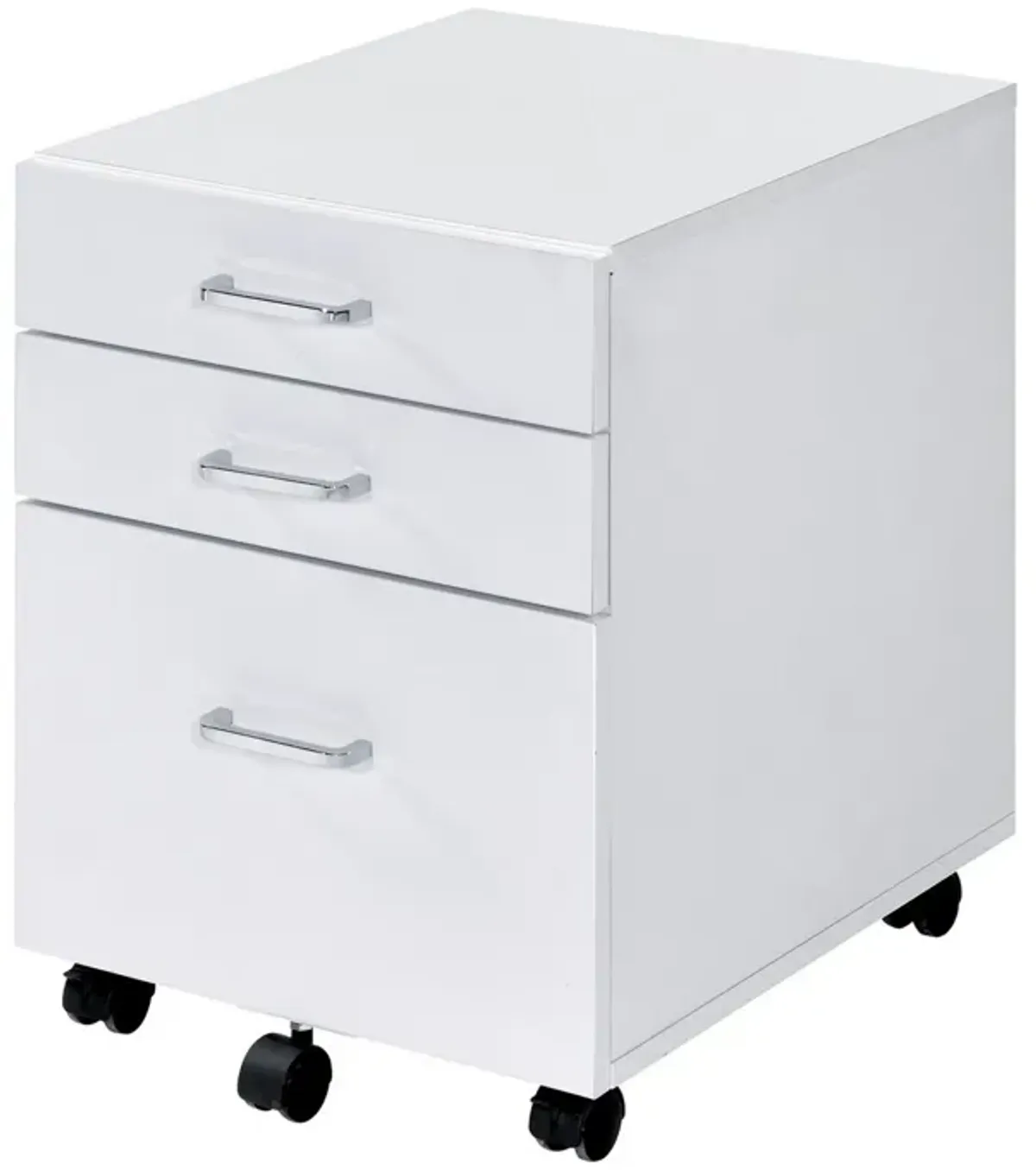 Cabinet with 3 Drawers and Wheels, White-Benzara