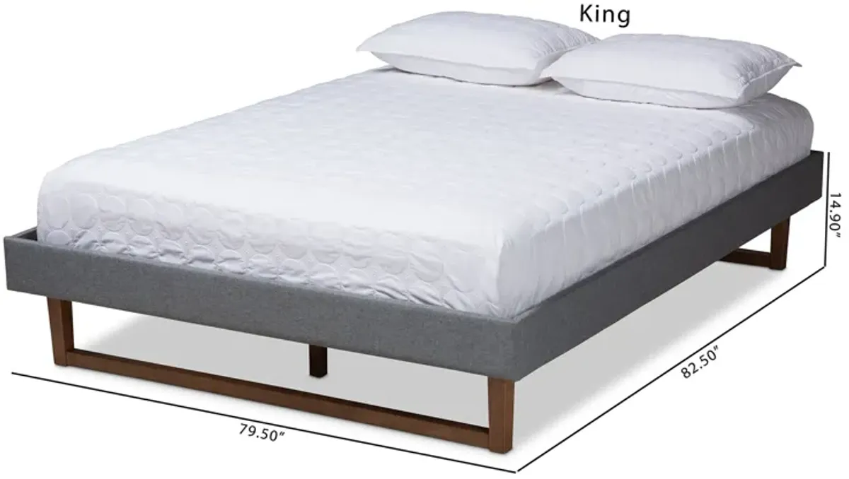 Baxton Studio Liliya Dark Grey Fabric Upholstered Walnut Wood King Size Platform Bed Frame