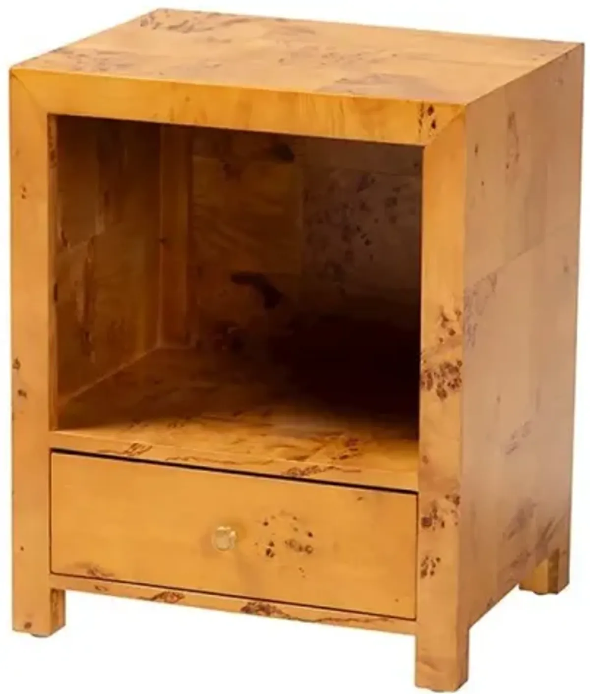 Camira Modern and Contemporary Natural Light Mappa Burl Wood 1-Drawer Nightstand